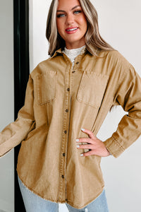 Waving Goodbye Vintage Wash Oversized Shacket (Khaki) - NanaMacs