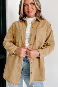 Waving Goodbye Vintage Wash Oversized Shacket (Khaki) - NanaMacs