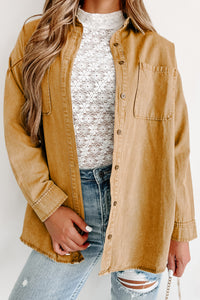 Waving Goodbye Vintage Wash Oversized Shacket (Khaki) - NanaMacs