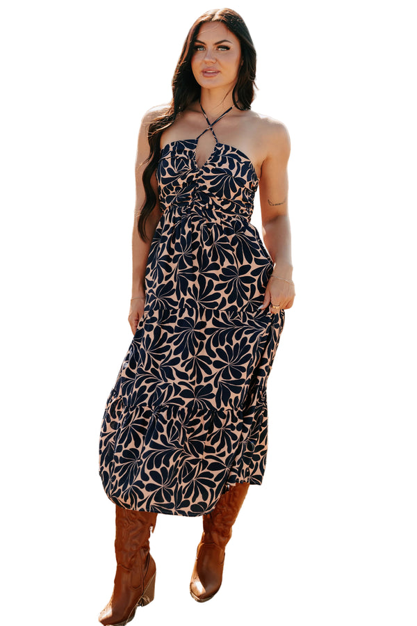Purpose Driven Printed Halter Midi Dress (Navy/Clay) - NanaMacs