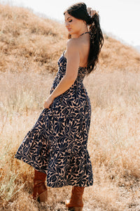 Purpose Driven Printed Halter Midi Dress (Navy/Clay) - NanaMacs