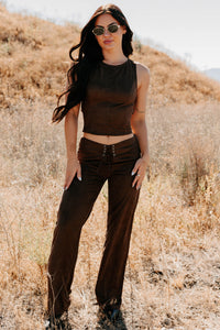 Unmatched Charm Lace-Up Suede Pants (Brown) - NanaMacs