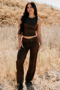 Unmatched Charm Lace-Up Suede Pants (Brown) - NanaMacs