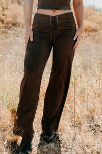 Unmatched Charm Lace-Up Suede Pants (Brown) - NanaMacs