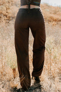 Unmatched Charm Lace-Up Suede Pants (Brown) - NanaMacs
