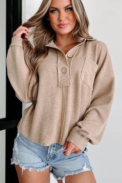 Taking My Turn Collared Henley Sweater (Mocha) - NanaMacs