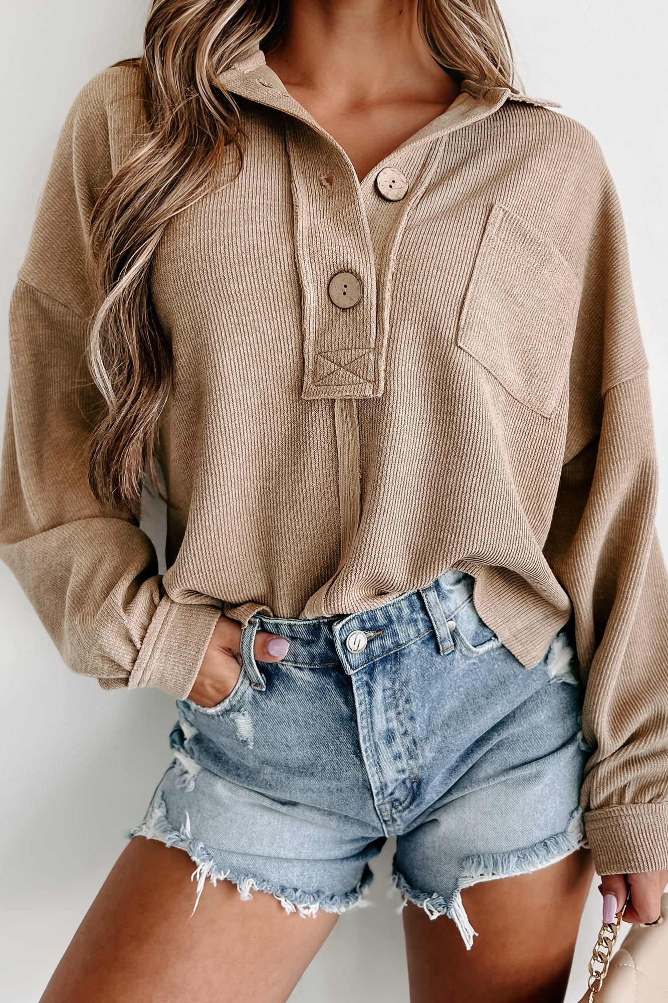 Taking My Turn Collared Henley Sweater (Mocha) - NanaMacs