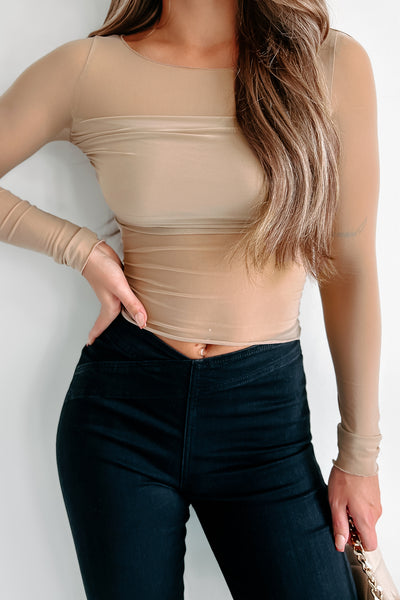 A Little Daring Mesh Long Sleeve Top (Mocha) - NanaMacs