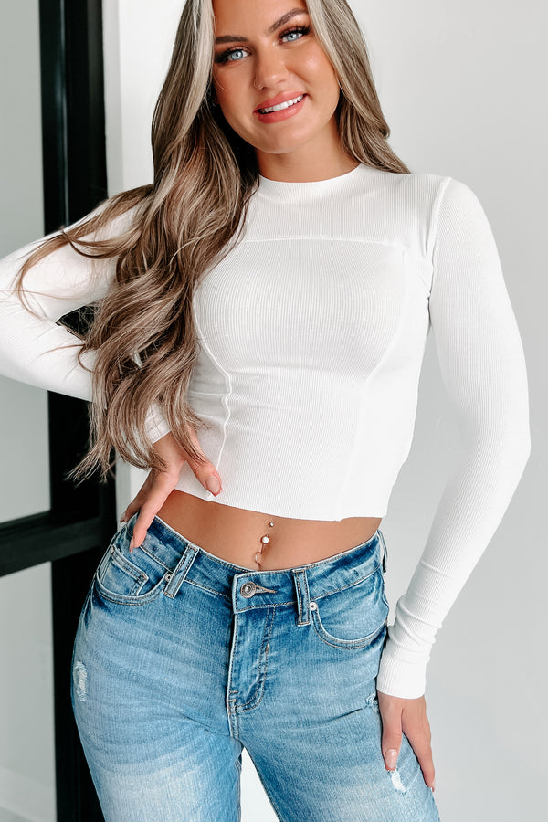 Personal Favor Ribbed Long Sleeve Crop Top (White) - NanaMacs