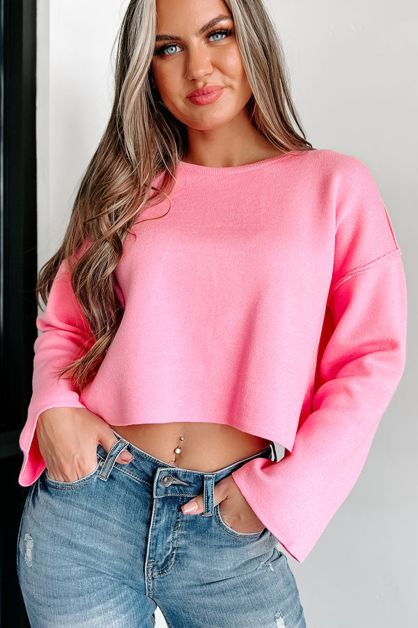 Always Calm Wide Sleeve Crop Sweater (Pink) - NanaMacs