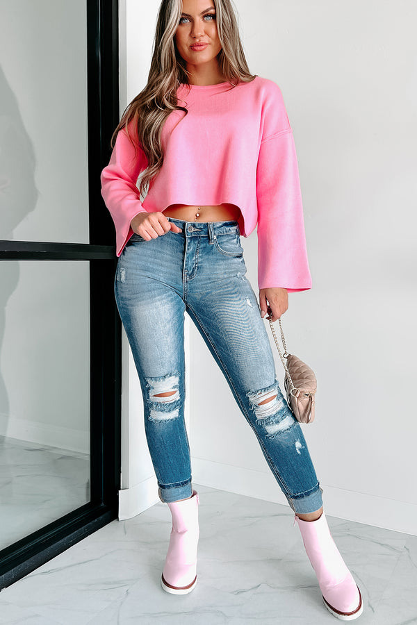 Always Calm Wide Sleeve Crop Sweater (Pink) - NanaMacs