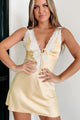 Lost In Translation Lace Trim Satin Mini Dress (Yellow) - NanaMacs