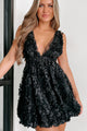 Moments To Cherish Floral Textured Bubble Hem Mini Dress (Black) - NanaMacs