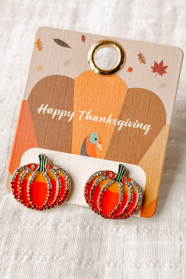 Life Is Gourd Rhinestone Pumpkin Earrings (Orange) - NanaMacs