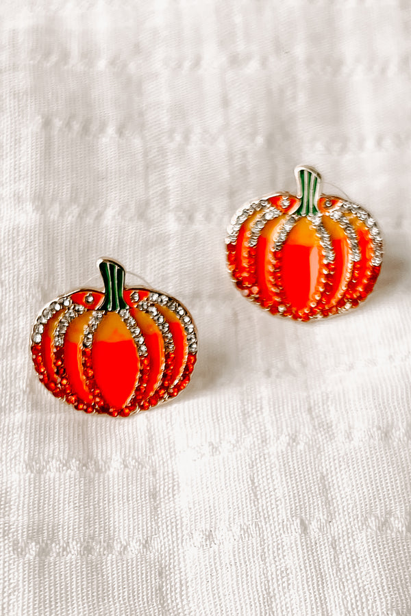 Life Is Gourd Rhinestone Pumpkin Earrings (Orange) - NanaMacs