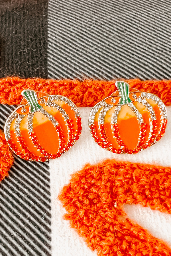 Life Is Gourd Rhinestone Pumpkin Earrings (Orange) - NanaMacs