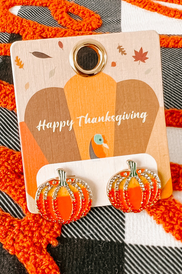 Life Is Gourd Rhinestone Pumpkin Earrings (Orange) - NanaMacs