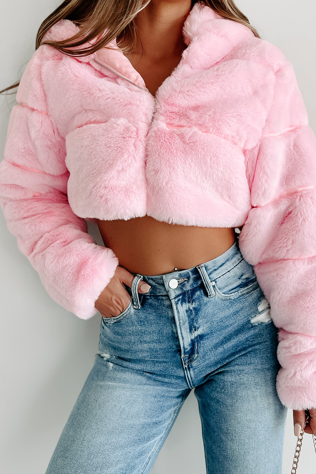 It's So Fluffy Faux Fur Crop Jacket (Pink)