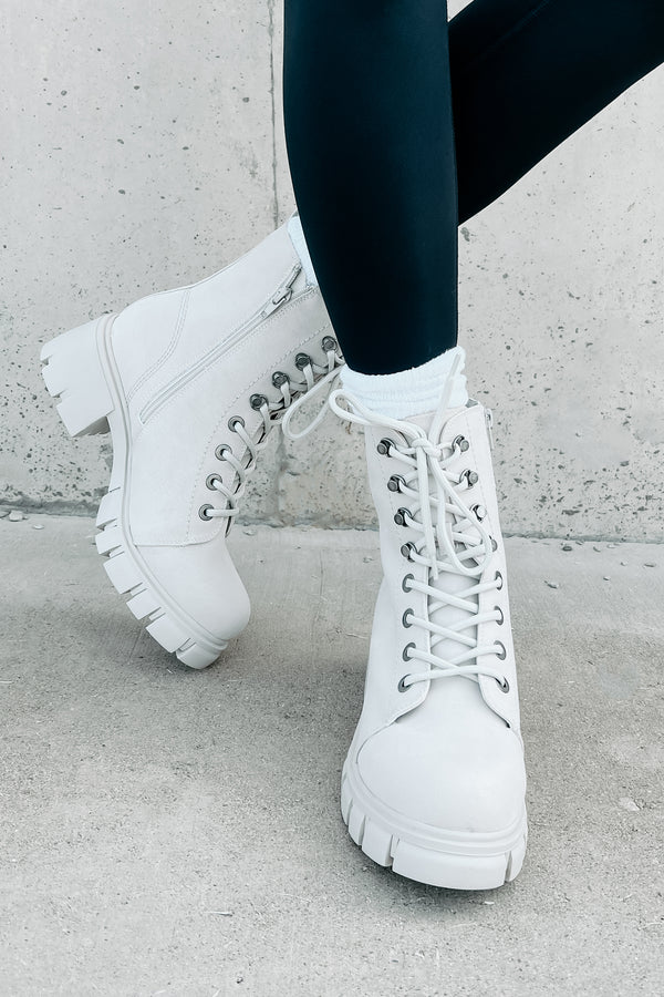 Taking Orders Lace-Up Combat Boots (Light Grey) - NanaMacs