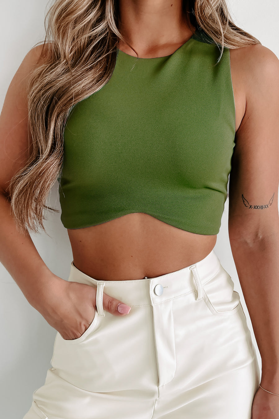 Since Day One High Low Sleeveless Crop Top (Olive) - NanaMacs