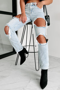 Losing Control High Rise Ripped Baggy Jeans (Light) - NanaMacs