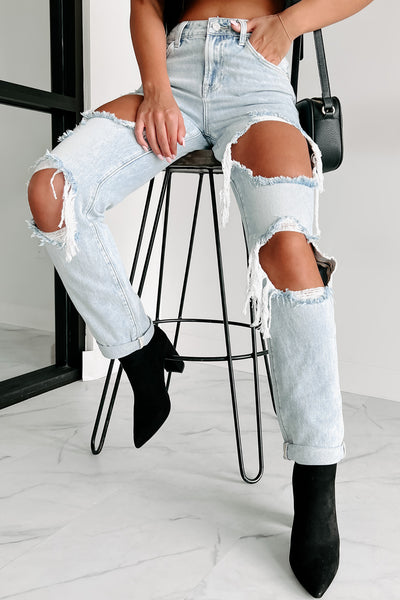 Losing Control High Rise Ripped Baggy Jeans (Light) - NanaMacs