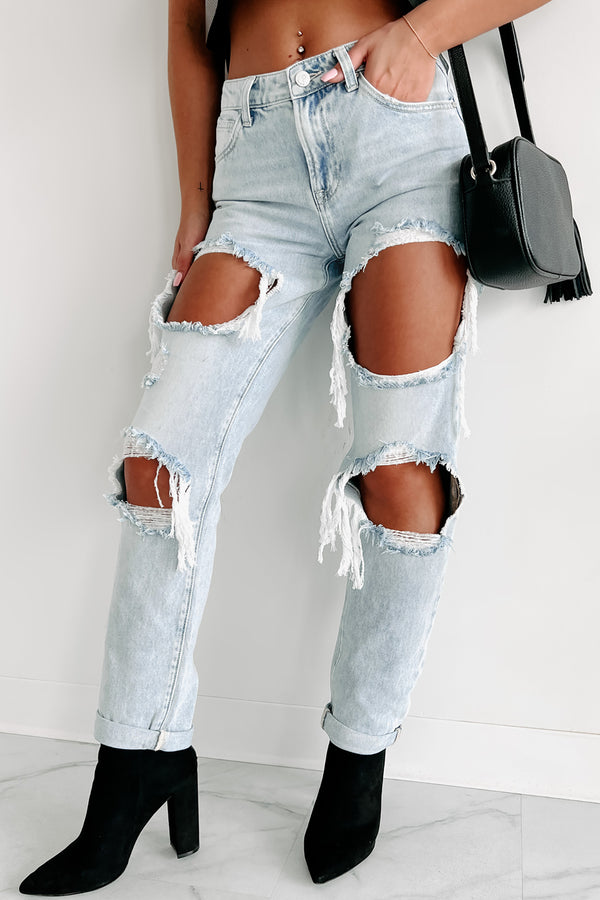 Losing Control High Rise Ripped Baggy Jeans (Light) - NanaMacs