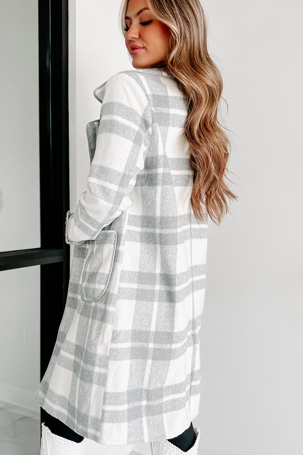 I'm On My Way Plaid Coat (Grey/White) - NanaMacs