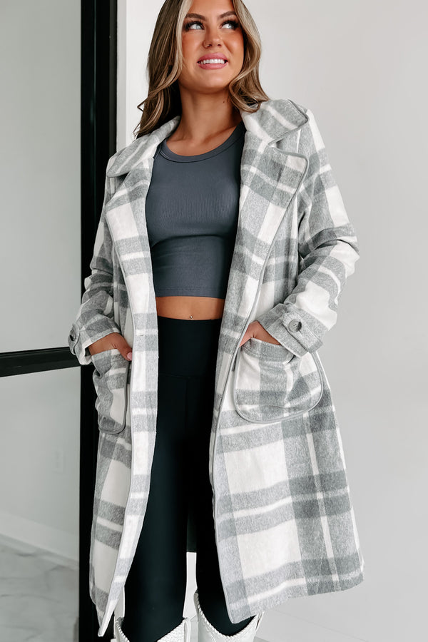 I'm On My Way Plaid Coat (Grey/White) - NanaMacs