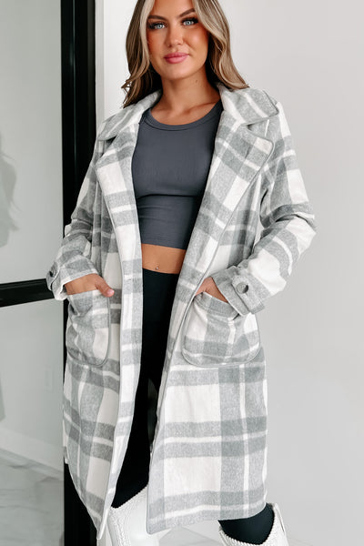 I'm On My Way Plaid Coat (Grey/White) - NanaMacs