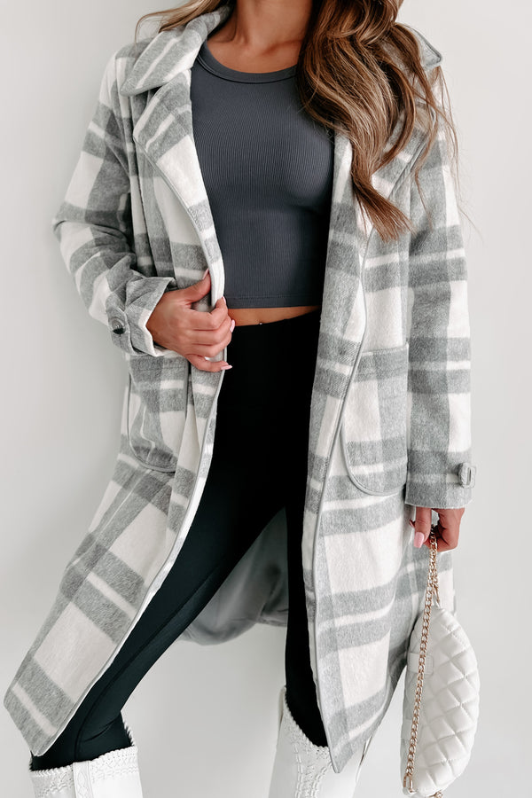 I'm On My Way Plaid Coat (Grey/White) - NanaMacs