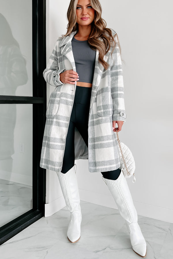 I'm On My Way Plaid Coat (Grey/White) - NanaMacs