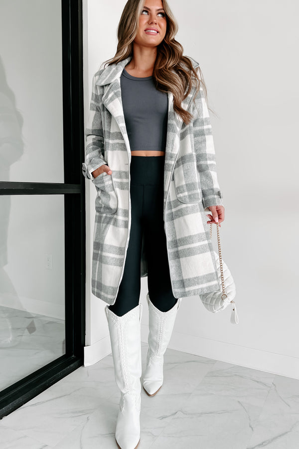 I'm On My Way Plaid Coat (Grey/White) - NanaMacs