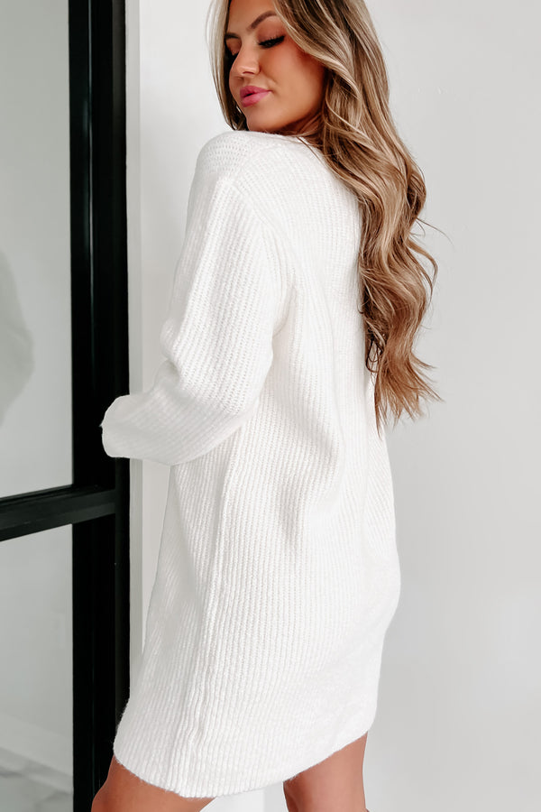 Winter Essential V-Neck Sweater Dress (Ivory) - NanaMacs