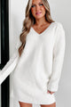 Winter Essential V-Neck Sweater Dress (Ivory) - NanaMacs