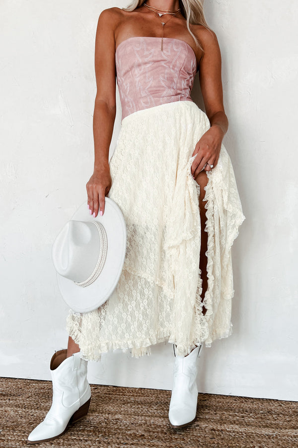 Frontier Fabulous Tiered Lace Midi Skirt (Ecru) - NanaMacs