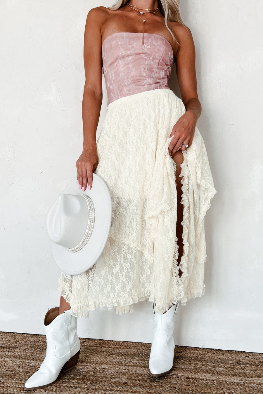 Frontier Fabulous Tiered Lace Midi Skirt (Ecru) - NanaMacs