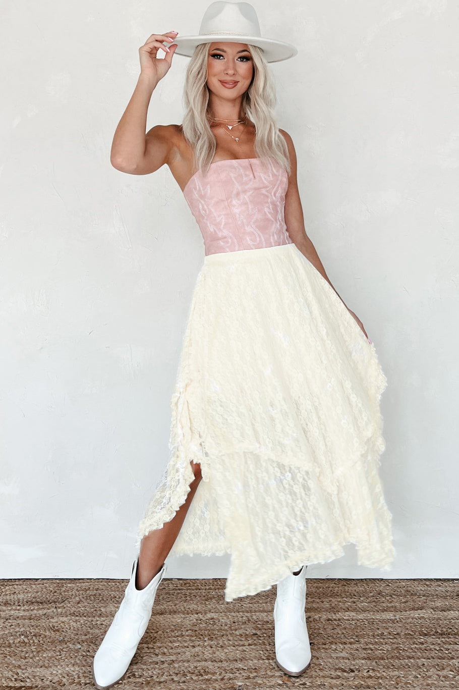 Frontier Fabulous Tiered Lace Midi Skirt (Ecru) - NanaMacs