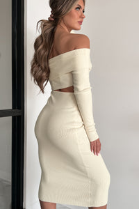 Fabulous Approach Asymmetric Cut-Out Bodycon Dress (Cream) - NanaMacs