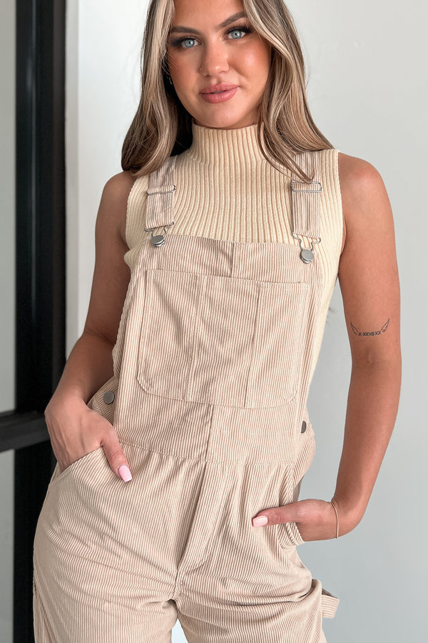 I'm Finished With You Corduroy Overalls (Beige) - NanaMacs