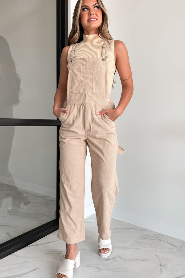 I'm Finished With You Corduroy Overalls (Beige) - NanaMacs