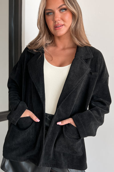 Wandering Thoughts Oversized Ribbed Blazer Jacket (Black) - NanaMacs