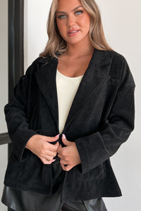 Wandering Thoughts Oversized Ribbed Blazer Jacket (Black) - NanaMacs