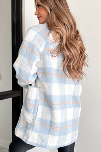 Spreading Thanks Brushed Fleece Plaid Peacoat (Light Blue) - NanaMacs