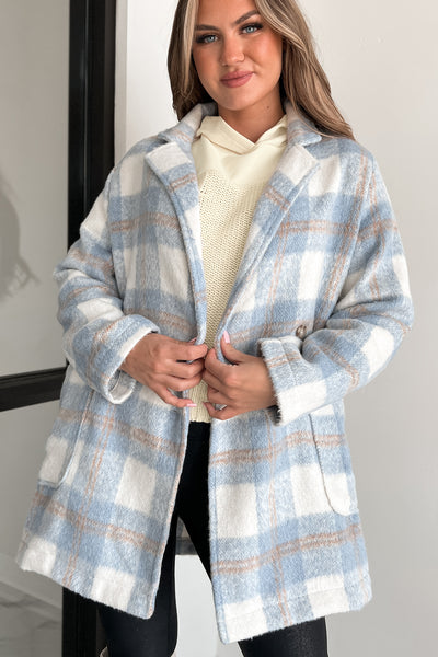 Spreading Thanks Brushed Fleece Plaid Peacoat (Light Blue) - NanaMacs