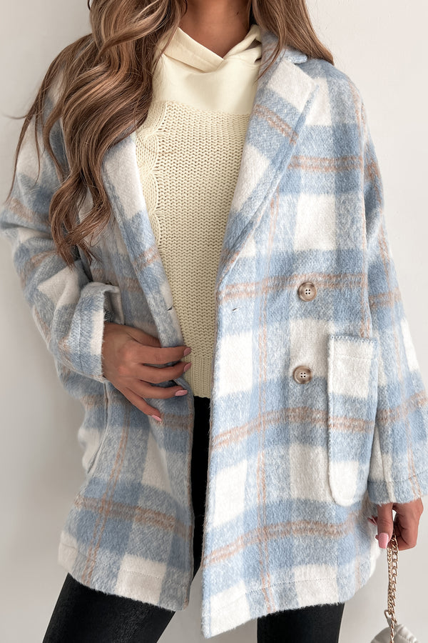 Spreading Thanks Brushed Fleece Plaid Peacoat (Light Blue) - NanaMacs