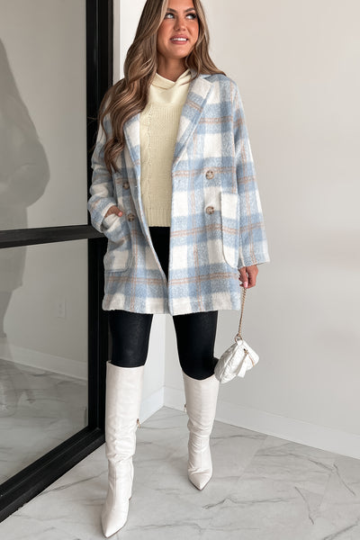 Spreading Thanks Brushed Fleece Plaid Peacoat (Light Blue) - NanaMacs