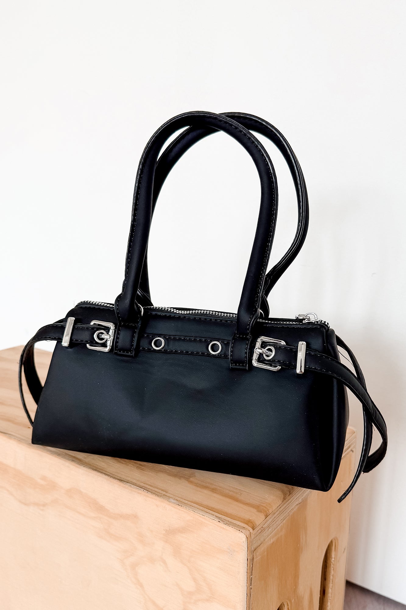 Come Closer Faux Leather Handbag (Black) - NanaMacs