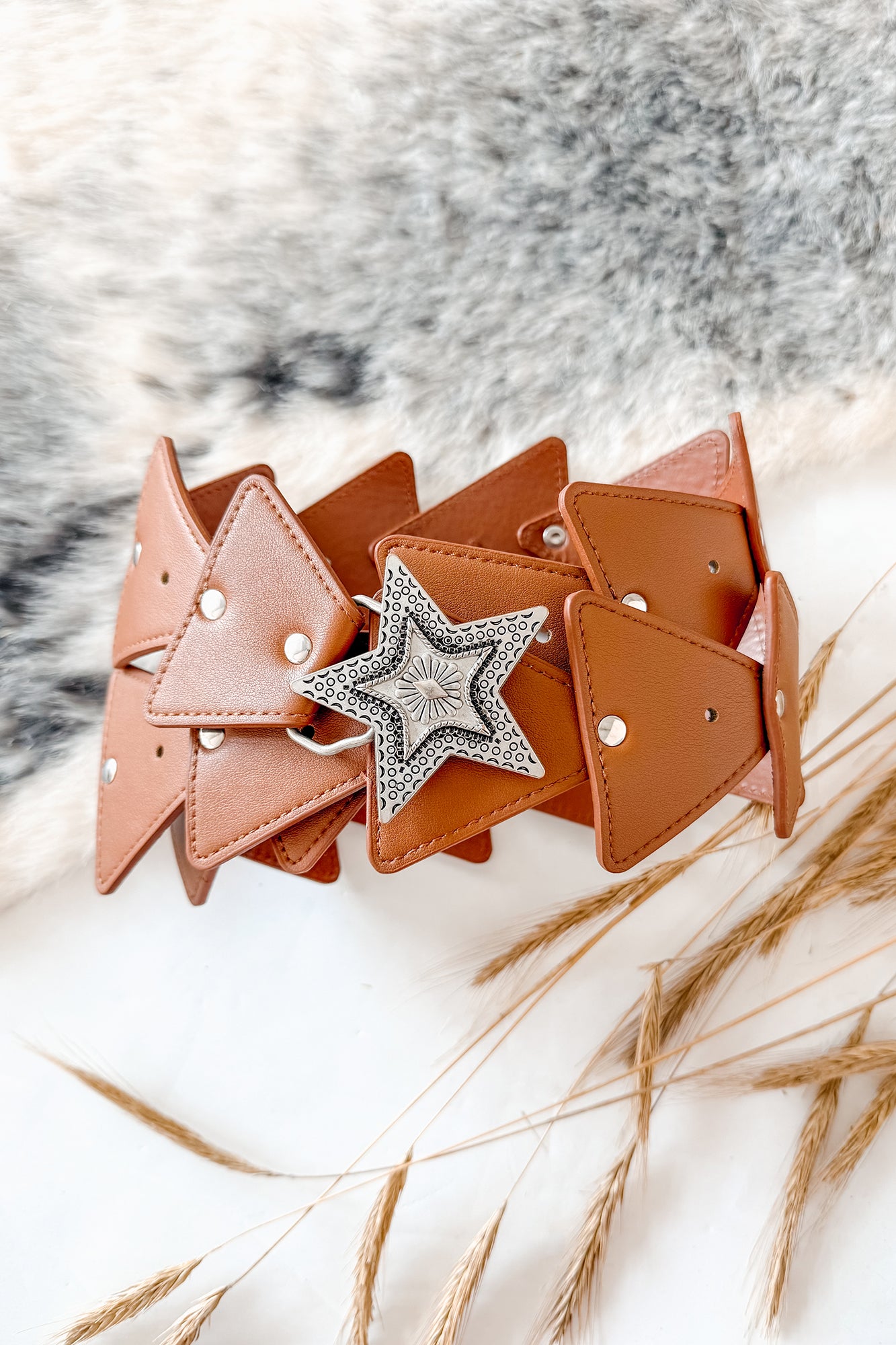 In The Night Sky Faux Leather Triangle Chain Belt (Brown) - NanaMacs