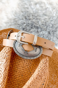 Glow & Conquer Faux Leather Thin Concho Belt (Ivory) - NanaMacs